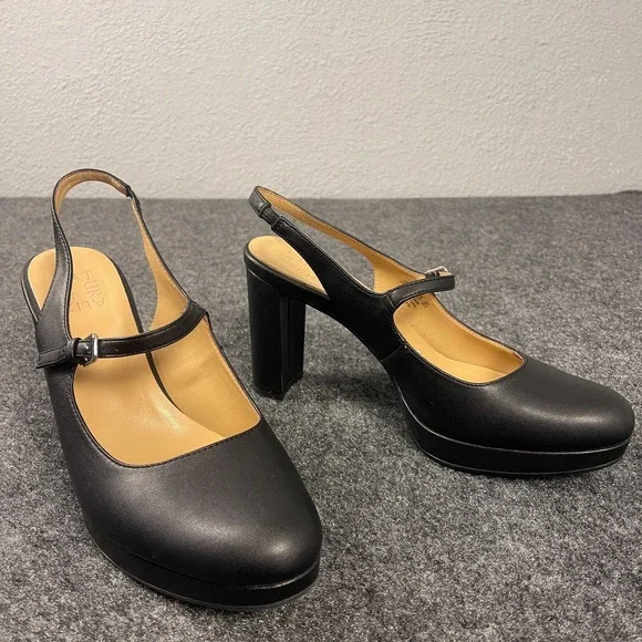 Naturalizer Berlin Womens 9.5M Black Platform Mary Jane Heels Slingback Chunky - Picture 2 of 10